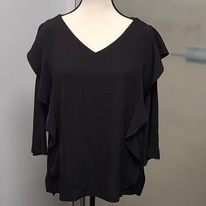 Bailey Size L Black 3/4 Sleeve Ruffled Top